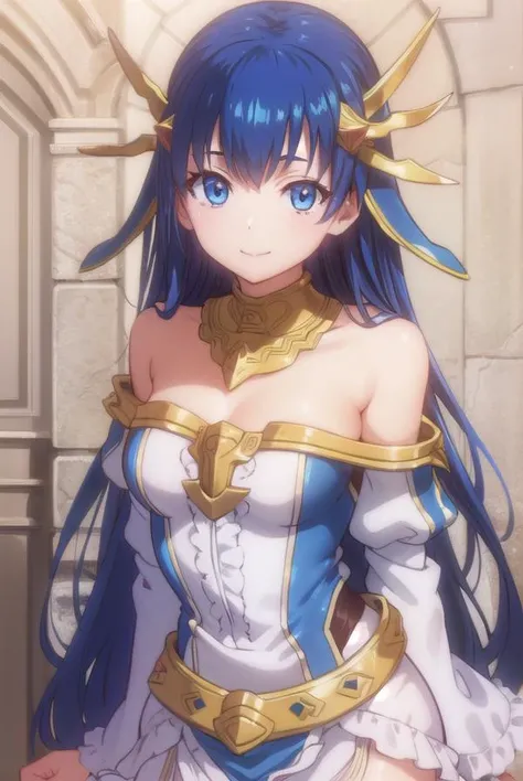 liaparaparaleazas, <lora:lia parapara leazas-lora-nochekaiser:1>,
lia parapara leazas, long hair, blue eyes, hair ornament, blue hair, smile,
BREAK dress, bare shoulders, frills, detached sleeves,
BREAK indoors, castle,
BREAK looking at viewer, (cowboy shot:1.5),
BREAK <lyco:GoodHands-beta2:1>, (masterpiece:1.2), best quality, high resolution, unity 8k wallpaper, (illustration:0.8), (beautiful detailed eyes:1.6), extremely detailed face, perfect lighting, extremely detailed CG, (perfect hands, perfect anatomy),
