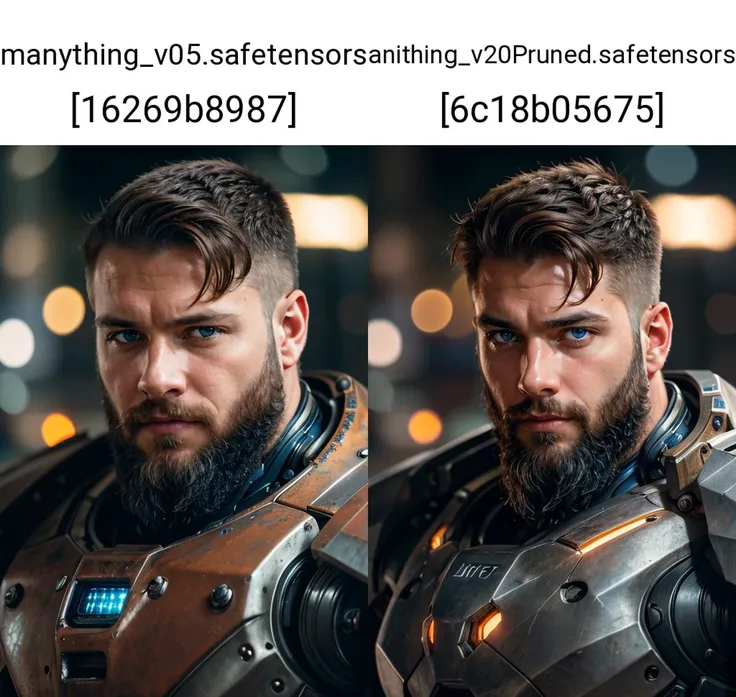 Portrait photo of muscular bearded guy in a worn mech suit, ((light bokeh)), intricate, (steel metal [rust]), elegant, sharp focus, photo by greg rutkowski, soft lighting, vibrant colors, (masterpiece), ((streets)), (detailed face:1.2), (glowing blue eyes:1.1)