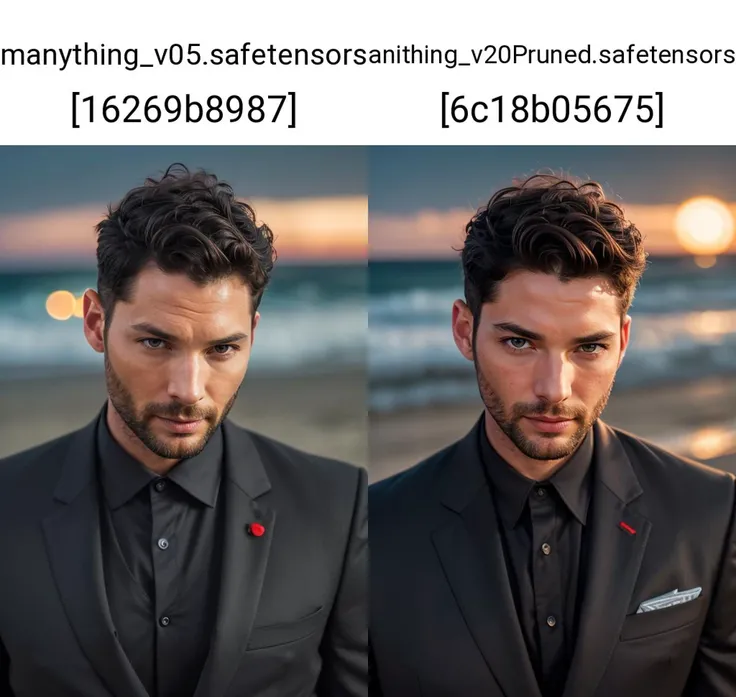 raw photo, (Tom Ellis+Tom Welling), as Lucifer, red eyes, light beard, in high detailed black textured elegant suit, in the beach, (colorful photo with vibrant colors:0.7), (high resolution:1.3), selective focus, (small:1.3), (poor quality photo with low key lighting:1.5), perfect sunset, ((incredibly detailed skin:0.38)), Surreal Harmony, cinematic, lighting, 8K, HDR10, analog