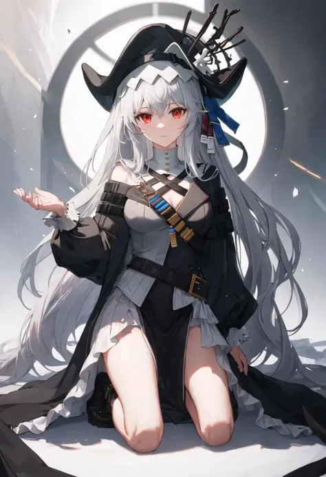{safe:1.10}, best quality, masterpiece, highres, solo, {specter_arknights:0.90}, kneeling, kneeling on one knee, on one knee, cowboy_shot, looking at viewer