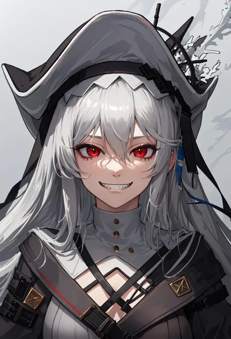 best quality, masterpiece, highres, solo, (specter_arknights:1.10), evil grin, evil smile, grin, portrait, looking at viewer, 40 <lora:specter_arknights:0.80>