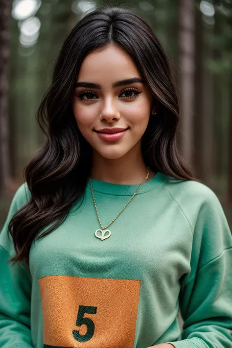 photo of (bb1ancard1-130:0.99), a woman, perfect hair, posing, (vintage photo, Sweatshirt, Track Pants), (closeup portrait), necklace, 24mm, (tintype), (analog, cinematic, film grain:1.3), ((plaing Pine Green background, gradient)), ((detailed eyes)), smiling, (epicPhoto)