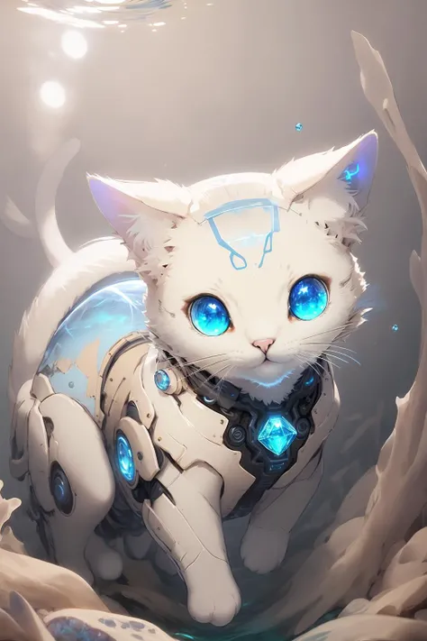 (beige:1.3) cat, (blue crystal  eyes:1.2), (underwater:1.1), full body, looking at viewer, floating,  (8k resolution:1.3) ((masterpiece)), (high quality), (best quality), (detailed), hd, perfect night lighting, detailed face, detailed body,  <lora:Scifi Cat:0.8>, SCIFICAT