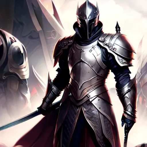 a photo, a drawing of a man in armor holding a sword, scifi (DestinyKnight style:1) <lora:djzDestinyKnightV21:0.6>