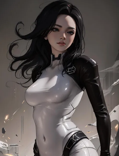 <lora:MirandaME:0.8> MirandaME, long hair, black hair, nice tits, bodysuit, masterpiece, best quality, extremely detailed, highly quality, 4k, sharp focus, professional, sharp focus, award winning, cinematic lighting, octane render, unreal engine, volumetrics dtx, Wallpaper,