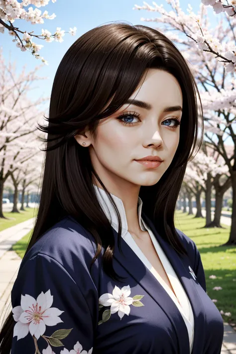 ((ultra detailed, masterpiece, absurdres))
 <lora:MEMiranda:0.8>
MEMiranda, 1girl, long hair, brown hair, blue eyes,walking in a serene Japanese park with cherry blossoms, yukata, and a hair ornament