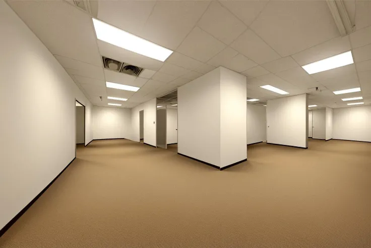 <lora:liminalSpaceLora_v1Dreamlike:0.5>, backroom,liminal space,Level-4,Abandoned Office, office room, fluorescent light, carpet floor, open office, doors, hallways,  (photorealistic), [sharp focus], (HDR), (8k), (gigapixel), (masterpiece), dark studio, rim lighting, two tone lighting, dimly lit, low key,  <lora:epiNoiseoffset_v2:1>