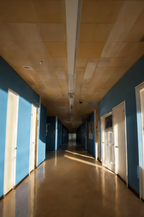 backroom, liminal space, level-190, School Detention, infinity corridor, dark, dark room, lights out, (blue and white walls), floor reflection, (photorealistic), [sharp focus], (HDR), (8k), (gigapixel), (masterpiece), <lora:D1s-Backroom:0.7>, <lora:add_detail:0.5>