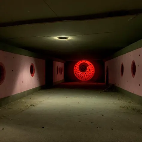 creepy horror basement in a closed mall without any people, holes in the ground with giant tentacles , there is no sun light, part of the mall look old and not well lit <lora:liminalspaces768:1>