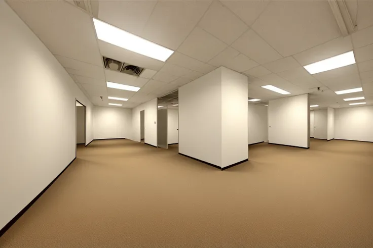 <lora:liminalSpaceLora_v1Dreamlike:0.5>, backroom,liminal space,Level-4,Abandoned Office, office room, fluorescent light, carpet floor, open office, doors, hallways,  (photorealistic), [sharp focus], (HDR), (8k), (gigapixel), (masterpiece), dark studio, rim lighting, two tone lighting, dimly lit, low key,  <lora:epiNoiseoffset_v2:1>