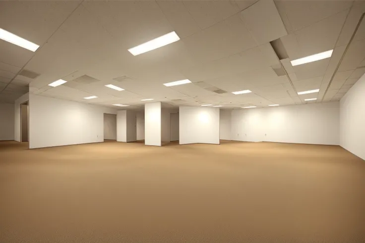 <lora:liminalSpaceLora_v1Dreamlike:0.5>, backroom,liminal space,Level-4,Abandoned Office, office room, fluorescent light, carpet floor, open office, doors, hallways,  (photorealistic), [sharp focus], (HDR), (8k), (gigapixel), (masterpiece), dark studio, rim lighting, two tone lighting, dimly lit, low key,  <lora:epiNoiseoffset_v2:1>
