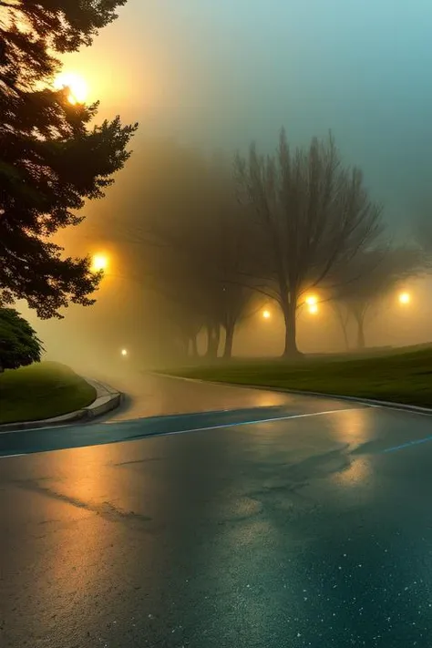 <lora:S1-Backroom_Dreamlike-000008:0.5>,
backroom,liminal space,Level-9,The Suburbs,outside,fog,suburbs,tree,shadow, orange lighting, blue lighting, dark, dusk, infinity road,
(photorealistic), [sharp focus], (HDR), (8k), (gigapixel), (masterpiece)