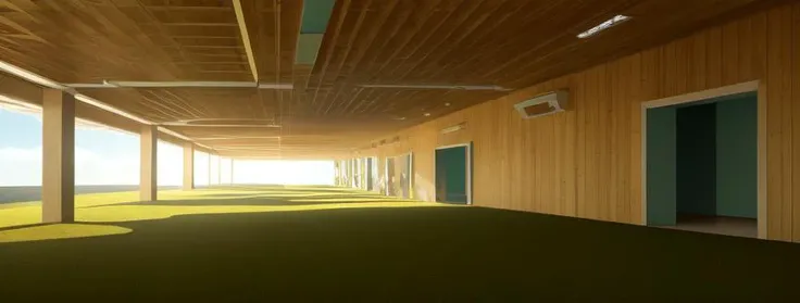(masterpiece), liminal space, (grass floor:1.5), ((inside pool, aquamarine colored walls)), gold pillars, hall room, empty room, large space, (sun light from roof:1.1), wood panel roof, photorealistic, raytracing, 8k, sharp, (floating cloud in the room:1.3), <lora:D1s-Backroom:0.7>