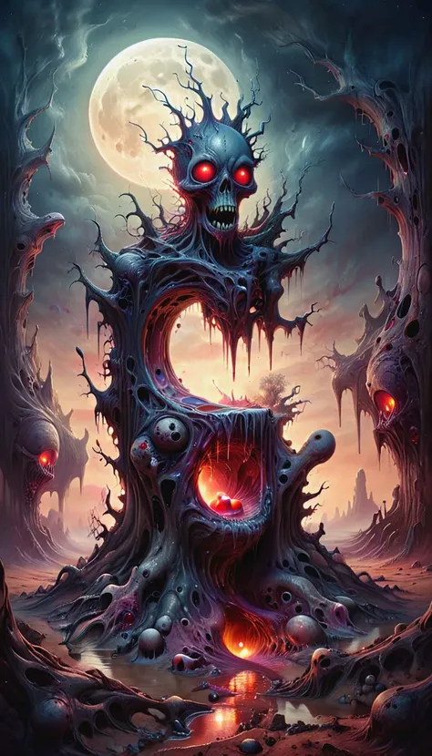 Acrylic Painting a vivid scifi illustration of fantastical surrealism DonMX3n0XL, nightmare organic Multi-eyed evil ral-melting toilet of death, horror,
rocky desert, deep canyon, dry tree, night, big full moon, atmosphere of fear, blood, hatred
in style of ZdzisBaw BeksiDski, Jacek Yerka
<lora:DonMX3n0XL:0.5> <lora:abysues:0.5> abysues, abx <lora:ral-dissolve0.8> ral-dissolve <lora:xl_more_art-full_v1:0.7>, <lora:ral-melting-sdxl:0.5>