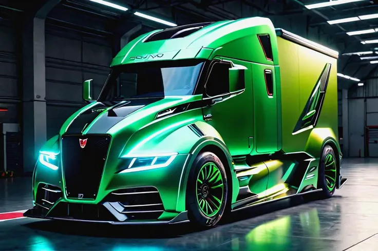 RAW photo, Full body shot, Concept, Futuristic Race Truck, Aerodynamic, Glowing Laser lighting, Bruno Sacco, Spanish green, hyperdetailed, drool overalldetail uhd 32k, <lora:add-detail-xl:1> <lora:MJ52:0.5> <lora:sdxl_lightning_8step_lora:1>