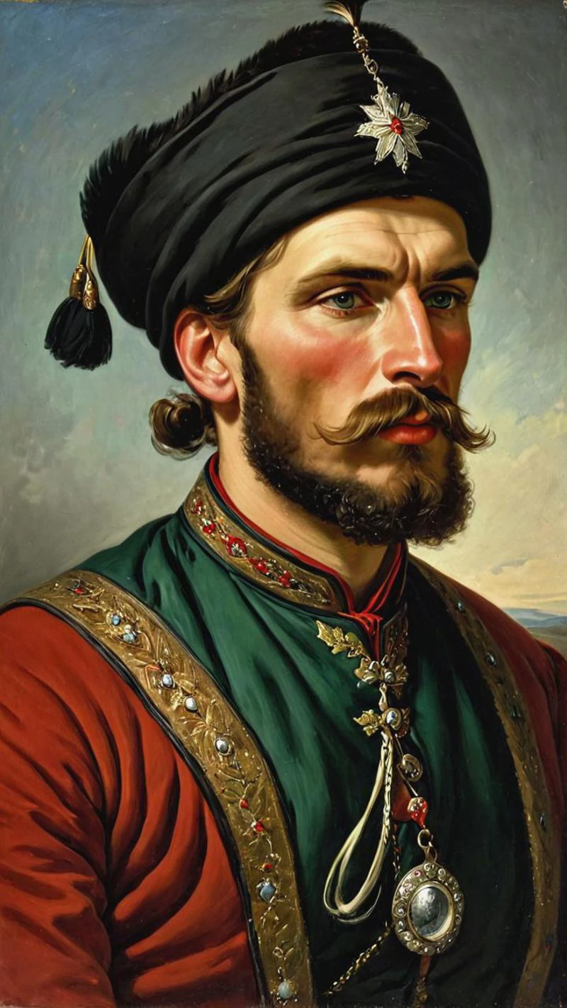 1875, Portrait of a Cossack, dressed in a Circassian and kubanka, hairstyle with a forelock