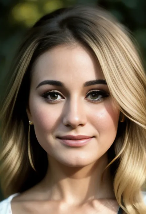 face shot of emannuelle2, (serious look), (blonde medium length hair), (hand on chin), Photorealistic, Hyperrealistic, Hyperdetailed, analog style, hip cocked, demure, detailed skin, matte skin, soft lighting, subsurface scattering, realistic, heavy shadow, masterpiece, best quality, ultra realistic, 8k, golden ratio, Intricate, High Detail, film photography, soft focus, detailed skin texture, (blush:0.5), (goosebumps:0.5), subsurface scattering
