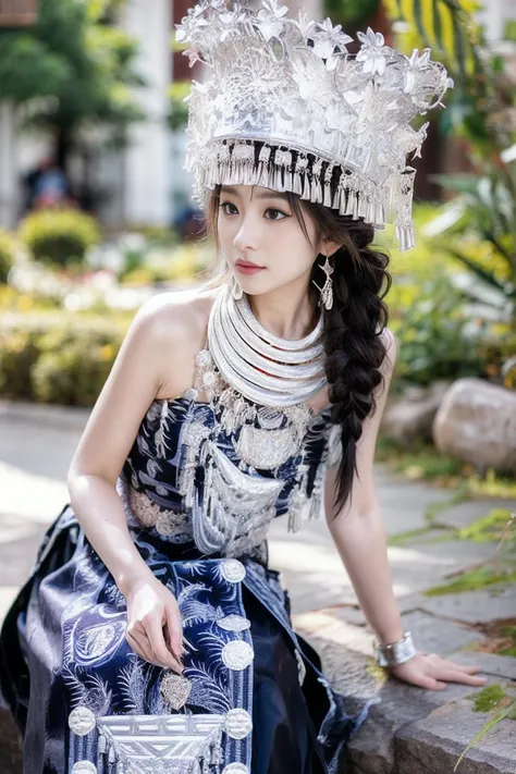 1girl, solo, blurry, brown_eyes, dress, necklace, depth_of_field, jewelry, blurry_background,(Ultra-realistic 8k CG: 1.2), perfect artwork, exquisite patterns, intricate details, (unparalleled masterpiece, best quality: 1.2), (extremely complex: 1.2), <lora:miaojiangshaonv:1>, <lora:ç»èè°æ´ add_detail:0.8>,
