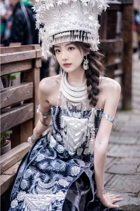 1girl, solo, blurry, brown_eyes, dress, necklace, depth_of_field, jewelry, blurry_background,(Ultra-realistic 8k CG: 1.2), perfect artwork, exquisite patterns, intricate details, (unparalleled masterpiece, best quality: 1.2), (extremely complex: 1.2), <lora:miaojiangshaonv:1>, <lora:ç»èè°æ´ add_detail:0.8>,