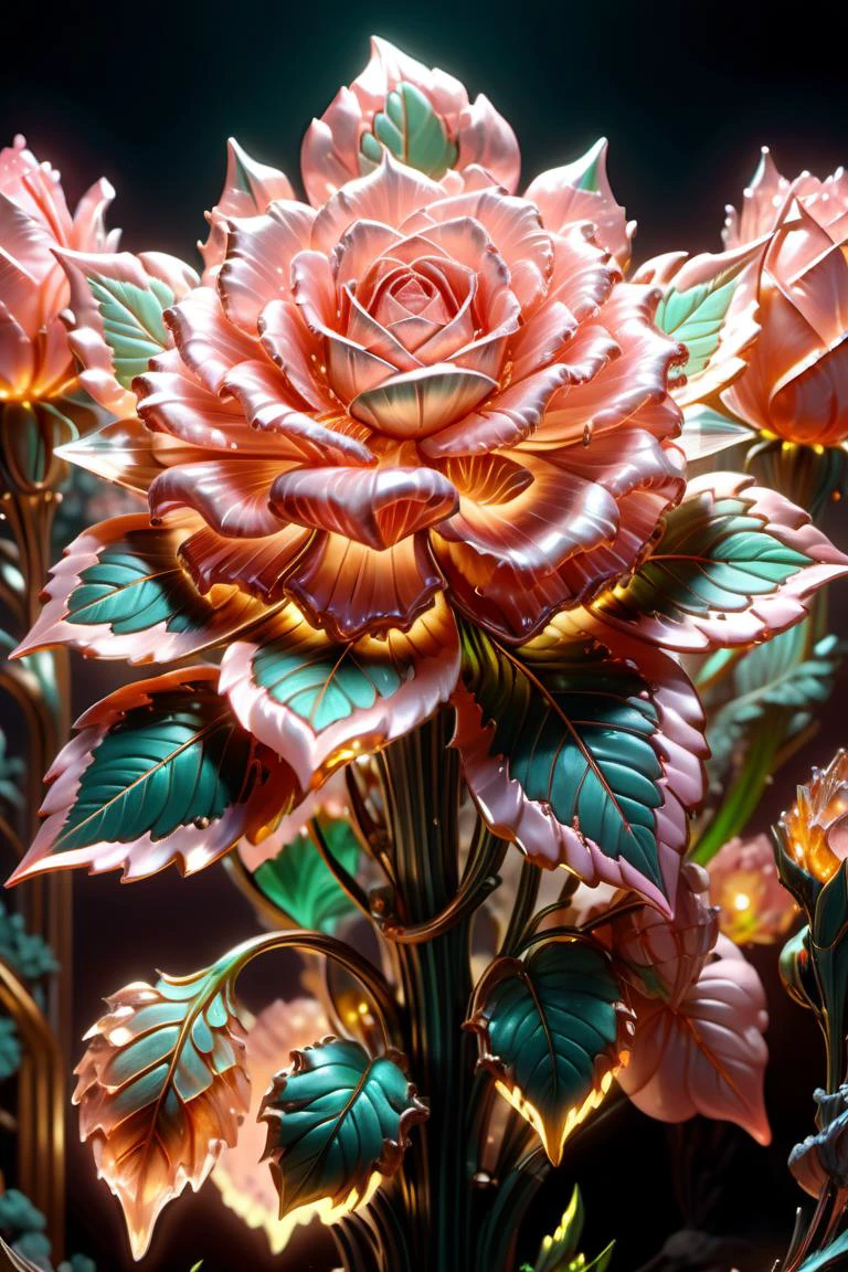 ((best quality)), ((masterpiece)), ((realistic,digital art)), (hyper detailed),DonMBl00mingF41ryXL UraniumTechAI Dainty Morganite Pink Matting Rosette plant, Pinnately-compound Lobed leaf, Transverse Venation, Clustered, Doubly Serrate Leaf Margin, Gamosepalous, Spiral, , octane rendering, raytracing, volumetric lighting, Backlit,Rim Lighting, 8K, HDR, <lora:UraniumTechAI:0.65> <lora:DonMBl00mingF41ryXL:0.6>