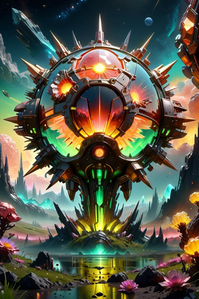 ((best quality)), ((masterpiece)), ((realistic,digital art)), (hyper detailed),DonMBl00mingF41ryXL UraniumTechAI Meadows Meteor, octane rendering, raytracing, volumetric lighting, Backlit,Rim Lighting, 8K, HDR, <lora:UraniumTechAI:0.65> <lora:DonMBl00mingF41ryXL:0.6>