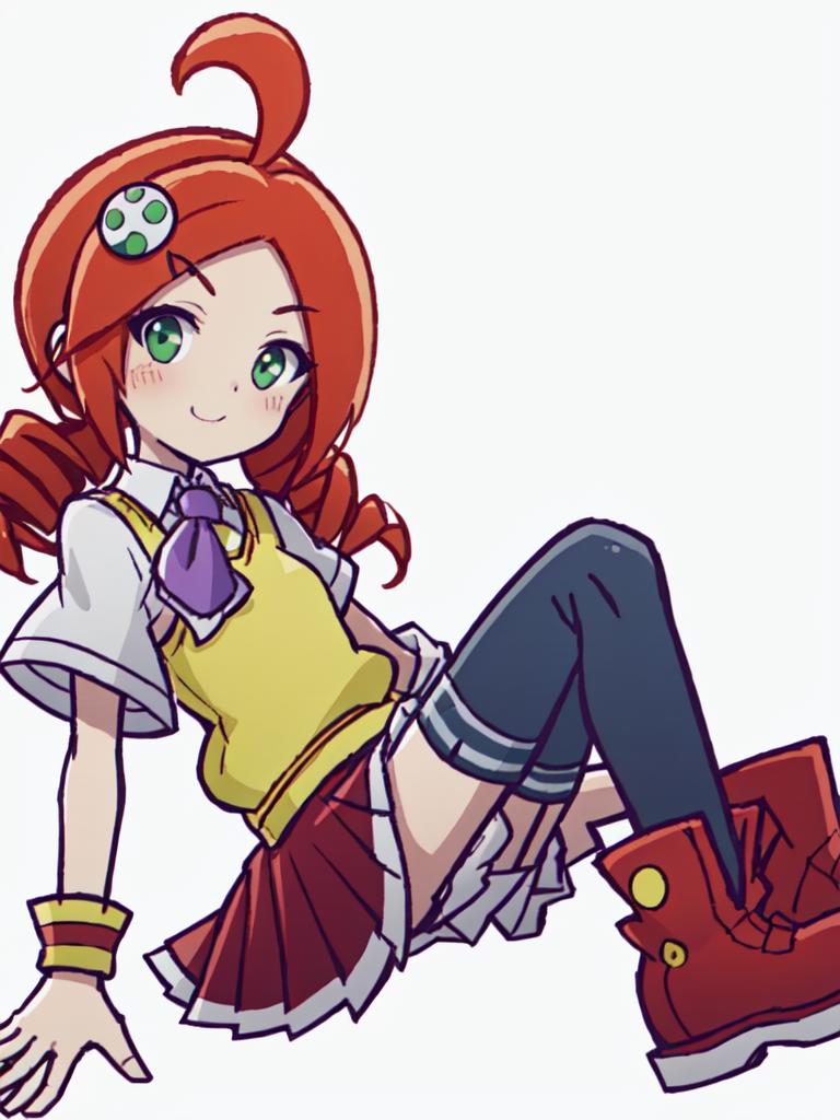 Anime girl with red hair and green eyes laying on the ground - SeaArt AI