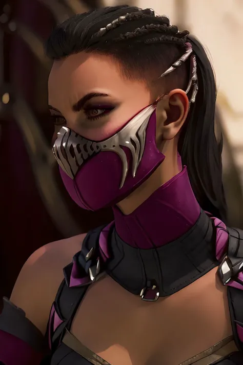 absurdres, mileena, pink mouth mask, portrait <lora:Mileena_v1:1>