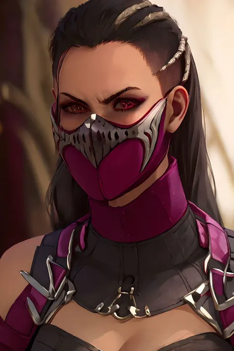 absurdres, mileena, pink mouth mask, portrait 