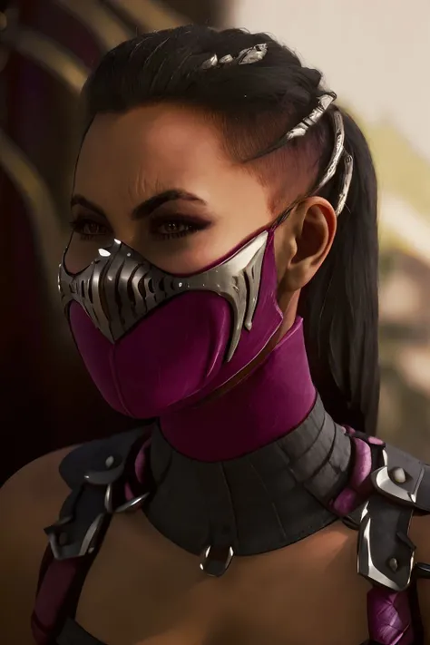 absurdres, mileena, pink mouth mask, portrait <lora:Mileena_v1:1>