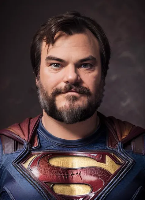 jb1, one man, 1man, solo, beard, smug , wearing superman costume
, epic (photo, studio lighting, hard light, sony a7, 50 mm, matte skin, pores, colors, hyperdetailed, hyperrealistic), (simple background)
<lora:JackBlack:1>