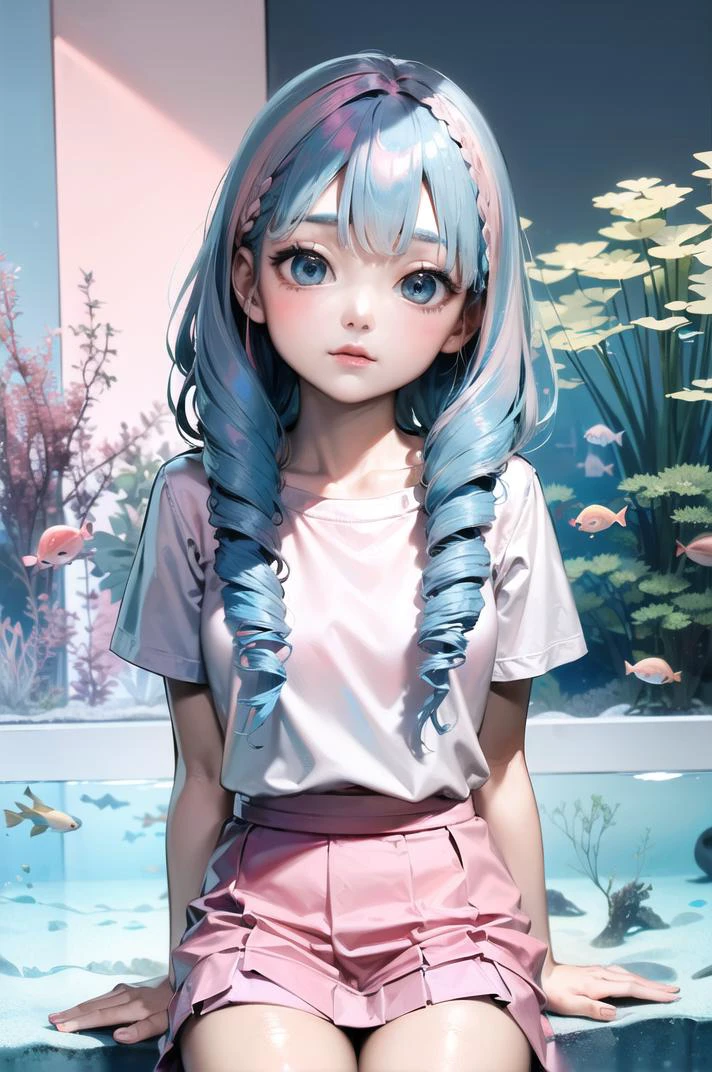 ((((absurdres),(masterpiece),(8K),(highres),(perfect anatomy),(perfect light),(detailed),(directional light))))|||||,
(((character focus,pastel color))),|||||,
(((cute girl,6 ,shiny skin,slender,solo))),|||||,
(((lovely big eyes,cute eyes,blue eyes,(light blue hair color:1.3)))),|||||,
(((white shirt,(pink skirt:1.3)))),|||||,
(((aquarium,in sea, seaweed))),|||||,
((((look at viewer:1.3)))),
BREAK
