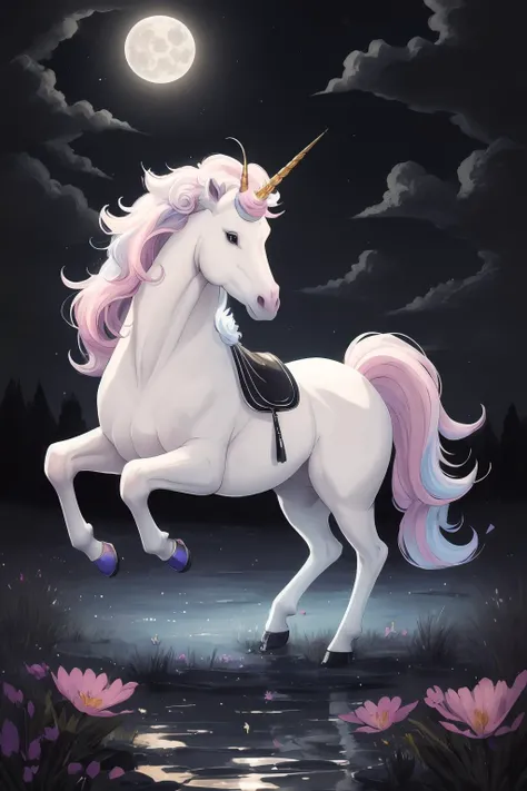 graceful, (unicorn wearing umbrella), with a radiant full moon illuminating the scene,, <lora:epiNoiseoffset_v2Pynoise:2>