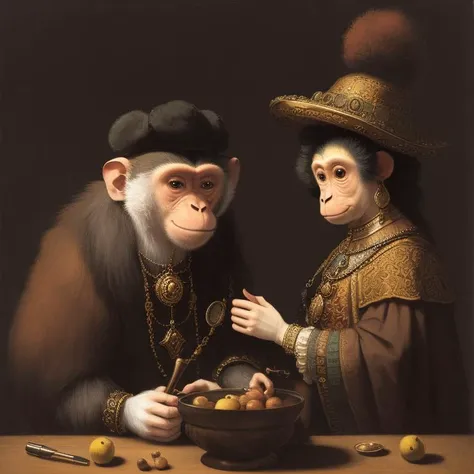 Rembrandt, Surrealism, monkey, <lora:epiNoiseoffset_v2Pynoise:2>