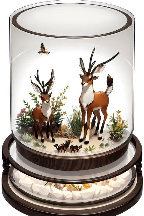 Adorable, (antelope),  inside ((A high-quality display tray made of transparent material perfect for showcasing jewelry or small collectibles)), with a group of insects in the foreground,, <lora:epiNoiseoffset_v2Pynoise:2>