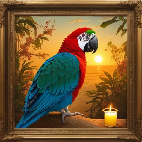 portrait, parrot, candlelight, sunrise/sunset, Framing, Golden Ratio