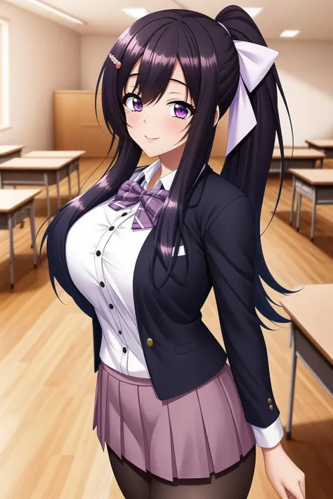 (((Spread your legs)))、Glasses、Uniform Blazer、Beautiful beauty、Long purple hair、((whole body))、(((Photo taken from below)))、school gate、Big Breastini skirt、Panties are black lace、tall