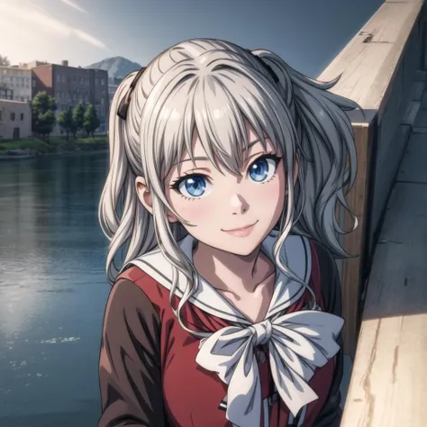 unreal engine render of, 1girl, solo, <lora:ep:1> tomori, face portrait, neutral smile expression, looking at camera,  studio lighting, holding camera, riverbank background, high definition, detailed, <lora:Add Detail:1>, vibrant colors,