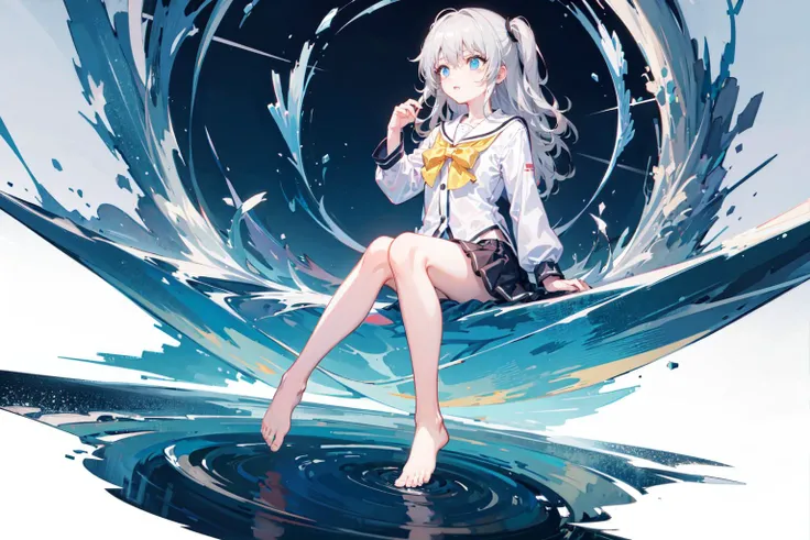 [(white background:1.4),::5](mid shot:0.95),(full body:1.25),Dynamic angle,[Bottle bottom],
(Depth of field),barefoot,tomori
The girl (sitting)  atop the vast expanse of the (salar de uyuni), where the boundaries between water and sky blur and merge into a seamless, otherworldly horizon.   In this surreal landscape, the girl appears to be suspended in midair, with nothing but a crystal-clear reflection of the cerulean sky beneath her feet.   The water's surface is so perfectly still that it seems like a sheet of glass, giving the impression that the girl could step off into the void below at any moment.
((reflection)),blue sky,