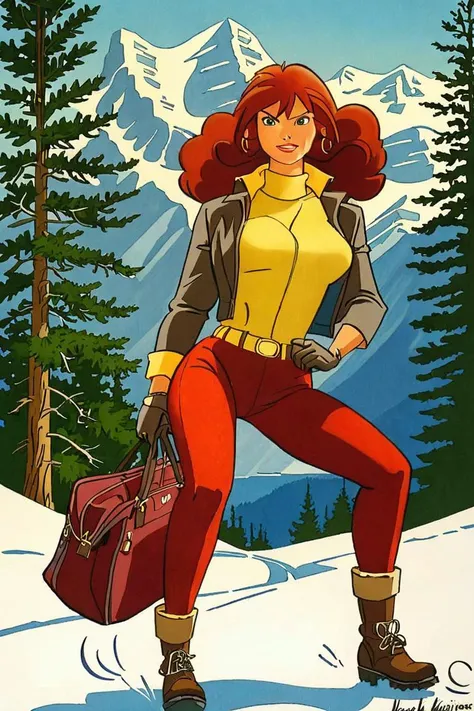 a comic illustration of (franka), a woman in Banff, Alberta by Henk Kuijpers <lora:Henk_Kuijpers_Franka_Style_XL>
