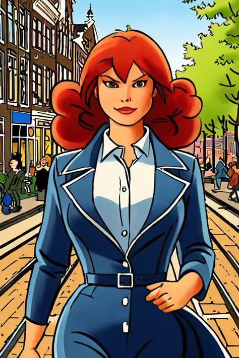 a comic illustration of (franka), a woman in  Amsterdam, Netherlands by Henk Kuijpers <lora:Henk_Kuijpers_Franka_Style_XL>