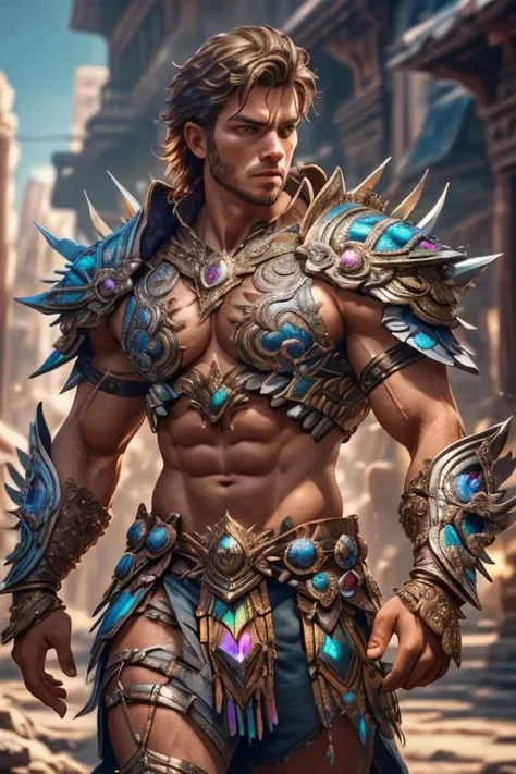 a profestional picutre of 1man, warrior with bismuth armor <lora:Clothing - Bismuth Armor:0.7> bismuth4rmor , Feral Shifter's Transformation: , camera angle pov and cowboy shot, blend photorealism 2 2 : fashion shadows photographic unreal 5 daz. rpg ,extremely detailed artgerm greg rutkowski greg,((ultrasharp)),((masterpiece)),((best quality)),((ultradetailed)),((intricated details)), ultradetailed character, detailed face, intricated face details, <lyco:GoodHands-beta2:1.0> <lora:add_detail:0.5> , extremaly detailed background, detailed hands , dramatic lights, bokeh, realistic, photorealistic,