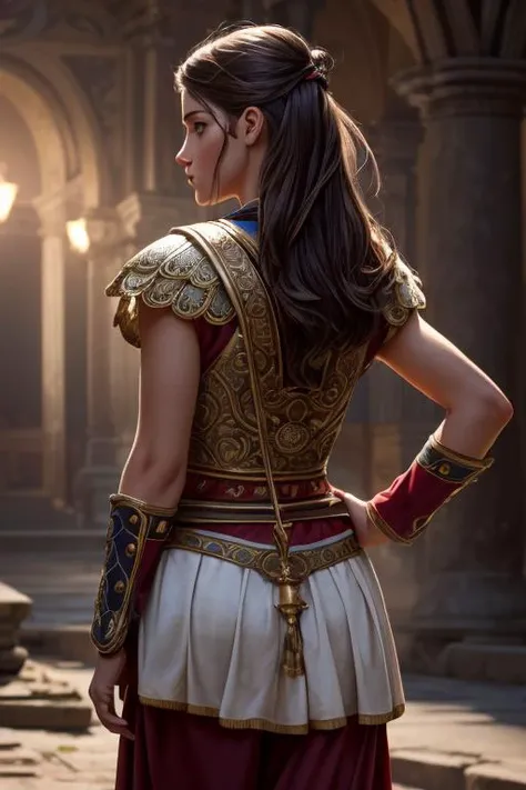 a profestional picutre of lunabijl, 1girl, romanarmy man, <lora:ARWromanarmy:0.7> roman soldier Nomad's Relic: Behavior: The character holds an ancient artifact with awe-filled reverence, her movements tender and reverent. Her pose reflects the weight of history and heritage., camera angle from behind and focus on face, blend photorealism 2 2 : fashion shadows photographic unreal 5 daz. rpg ,extremely detailed artgerm greg rutkowski greg,((ultrasharp)),((masterpiece)),((best quality)),((ultradetailed)),((intricated details)), ultradetailed character, detailed face, intricated face details, <lyco:GoodHands-beta2:1.0> <lora:add_detail:0.5> , extremaly detailed background, detailed hands , dramatic lights, bokeh, realistic, photorealistic,