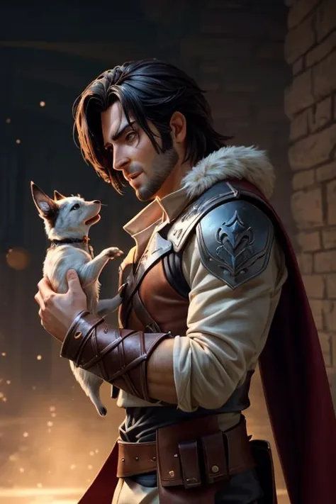 a profestional picutre of 1man, man, trevorbelmont <lora:ARWTrevorBelmont:0.7> , Beastmaster's Command: Behavior: The character stands with a commanding presence, issuing gestures and vocal cues to their animal companions. Their bond with the creatures is palpable as they direct them with confidence. Their voice carries authority, earning the respect of their loyal companions. , camera angle from side and focus on upper body, blend photorealism 2 2 : fashion shadows photographic unreal 5 daz. rpg ,extremely detailed artgerm greg rutkowski greg,((ultrasharp)),((masterpiece)),((best quality)),((ultradetailed)),((intricated details)), ultradetailed character, detailed face, intricated face details, <lyco:GoodHands-beta2:1.0> <lora:add_detail:0.5> , extremaly detailed background, detailed hands , dramatic lights, bokeh, realistic, photorealistic,