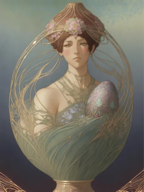 mundane Redshift render, Invigorating Faberge egg, Lonely, Magic the gathering, Floral motifs, (art by Carlos Schwabe:1.3)