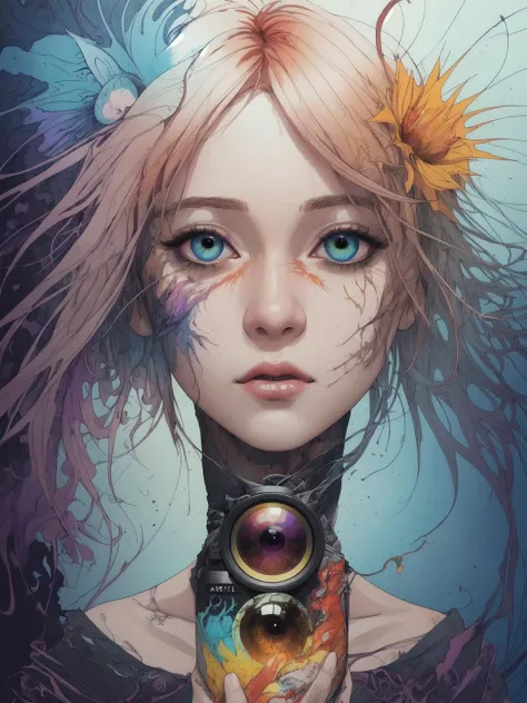 art by Carne Griffiths, Silky "The Spell of Instinct", Sun in the sky, Fish-eye Lens