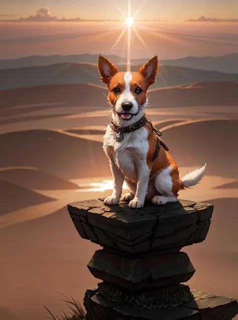 art by ROA, concept art, top-down view of a Sprawling Figurative Jack Russell Terrier, Author, wearing [Magic|Silk] clothes, background is Westeros, at Sunset, horizon-centered, Joyful, soft light, Depth of field 100mm, Dichromatic, male, anime 2d style<lora:Stoked-Reality-LORA-v1-0:1.0><lora:Stoked-Reality-LORA-v1-0:1.0>