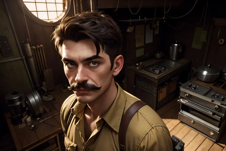 an awarded profesional photography of (1man:1.3) Maya  with Green eyes with  male mustache hairstyle and horseshoe mustache in yellow  color, wearing a ball gown   lonely, playing a game cat's cradle  in in a post-apocalyptic abandoned observatory, rusted telescope, scattered charts, flickering control panel. ,(epic scene:1.3),ultradetialed character with perfect face,detailed skin,(ultrasharp:1.3),(masterpiece:1.1),best quality,(photorealistic:1.2),ultrarealistic,realistic ultradetailed character,4k perfect quality, <lyco:GoodHands-beta2:1> by by David LaChapelle Architectural Lighting camera angle from above and focus on face  Magnificent,Imperceptible detail,Intricately designed,  (perfect quality face:1.5)  hyper-detailed complex,  insanely detailed, detailed clothes, detailed skin, detailed body, , 1man, realistic lights, realistic shadows, profesional photo