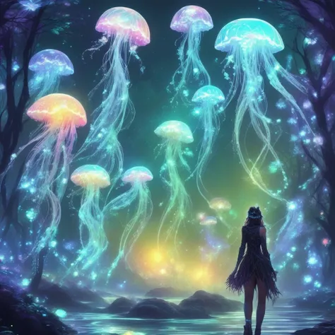 fantasy style, beautiful woman, fantasy jelly fish forest <lora:LCM_LoRA_Weights:1> <lora:jellyfish-noise:1>