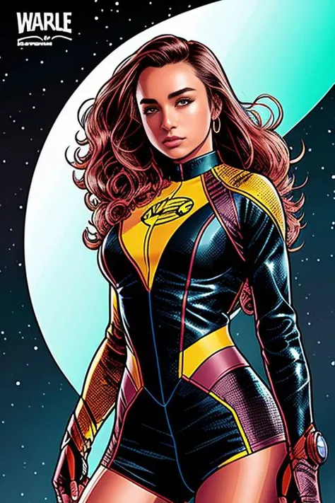 (s0mmerr4y-1850:0.99), comic book illustration style, print, flat colors, press, paper texture, halftone, 90s ((comic book character)), epic compisition, by greg rutkowski, wlop, samdoesart, artgerm, shigeru miamoto, epic scene, masterpiece