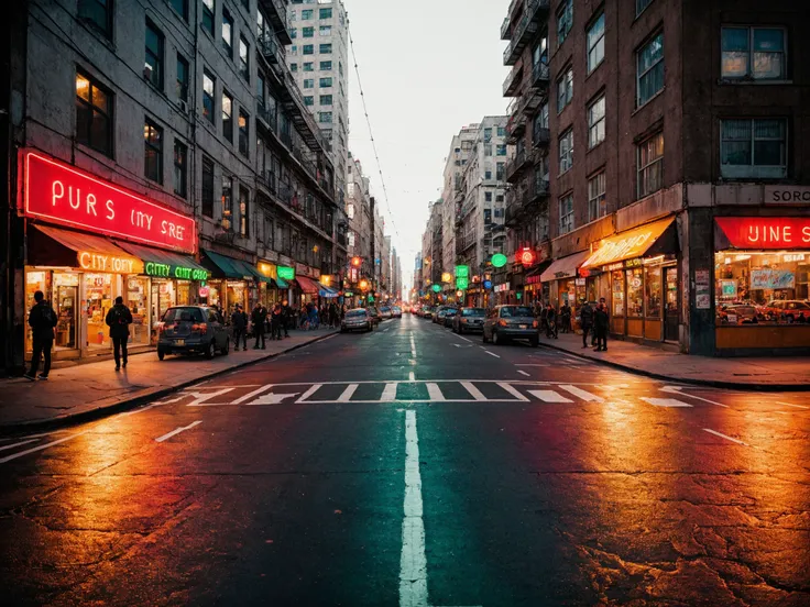 photo of city street, neon, analog photo